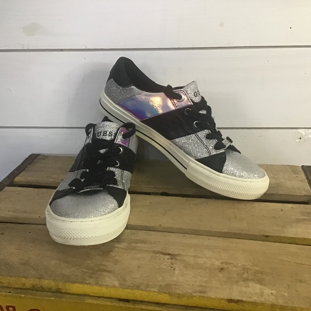 Womens Guess Sneakers Black and Silver Size 8.5